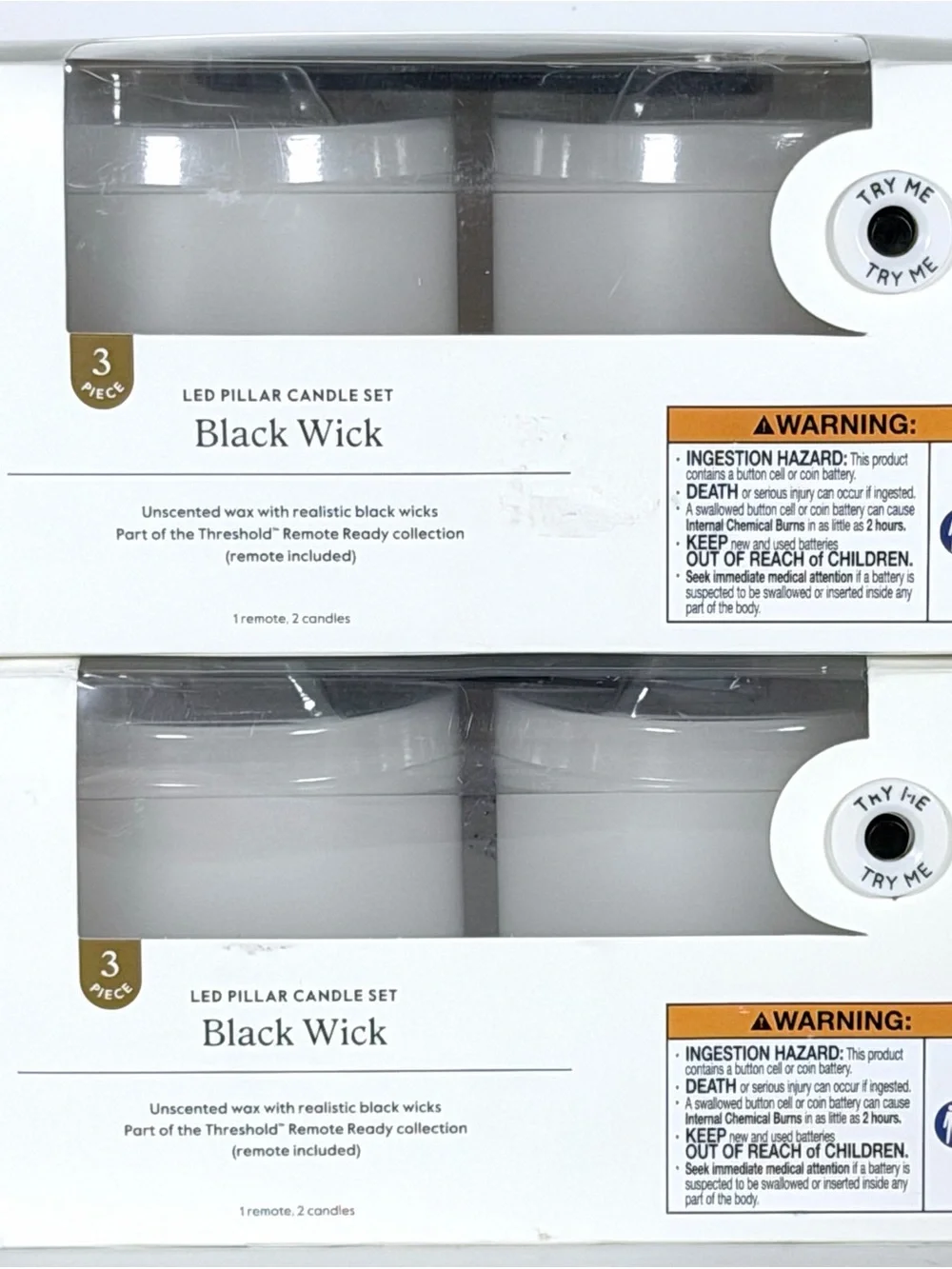 Threshold LED Pillar Candle Set Black Wick 2 Box Lot 4 Candles + 2 Remotes